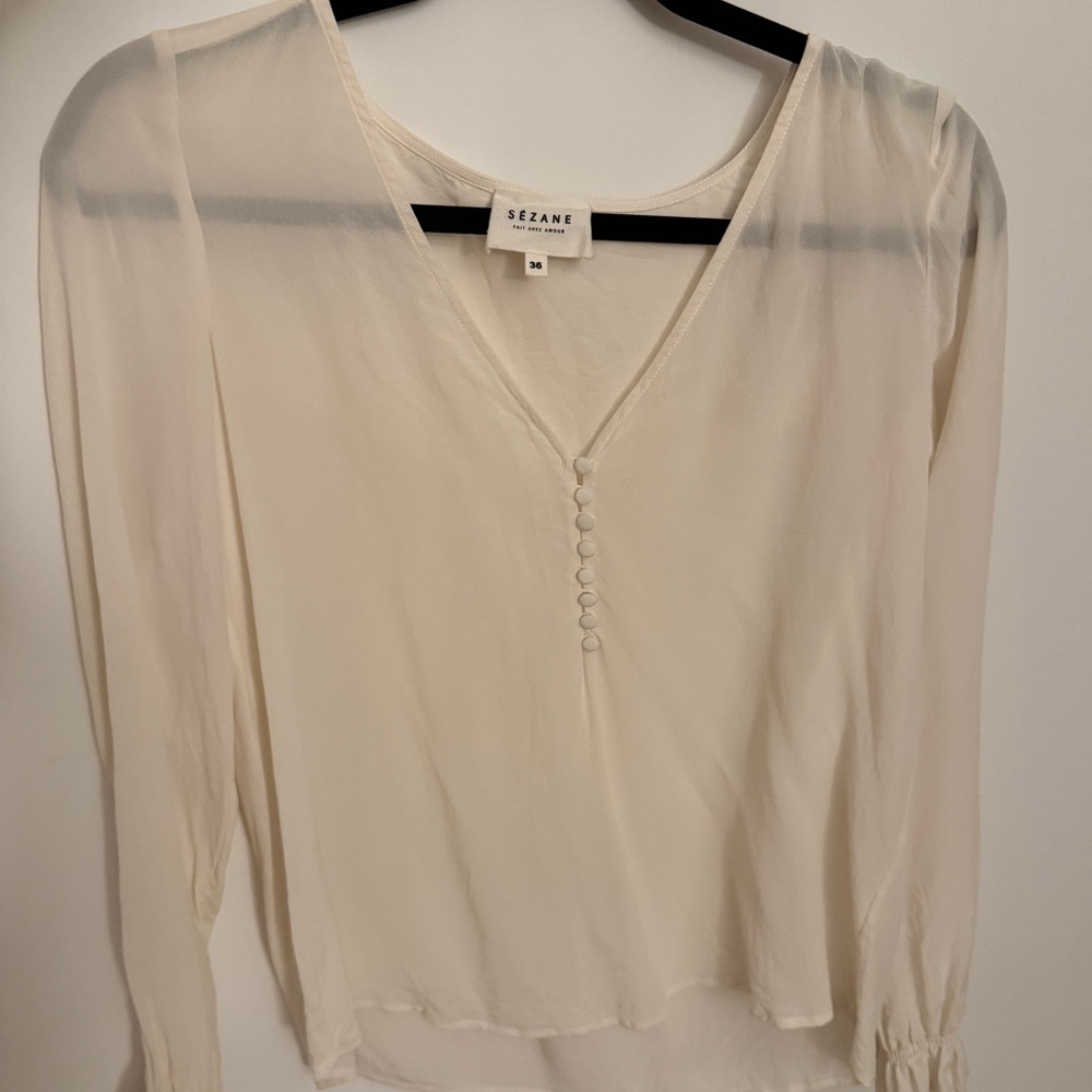 Sezane White Button-Front Blouse